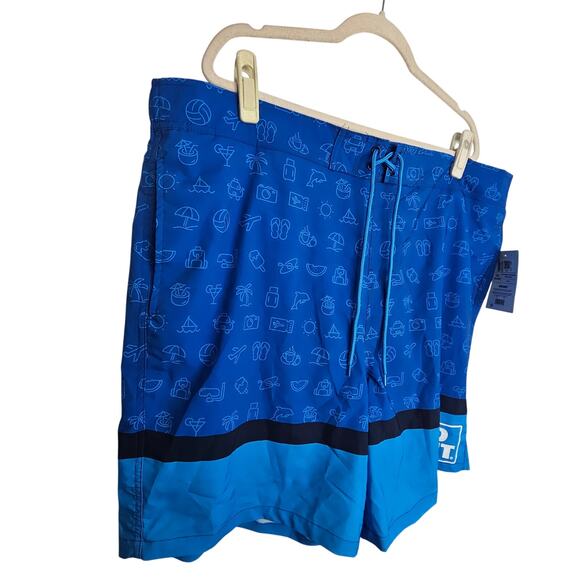 NEW Bud Light Swim Trunks Blue Swim Shorts All Over Print Men 2XL w Pockets - Picture 2 of 5